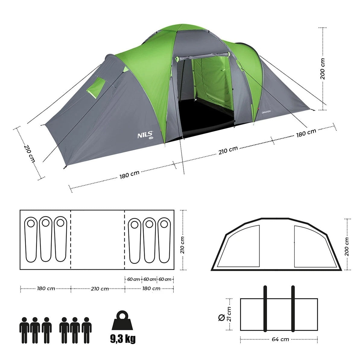 Namiot 6-osobowy Nils Camp Highland NC6031 - Zielono-Szary