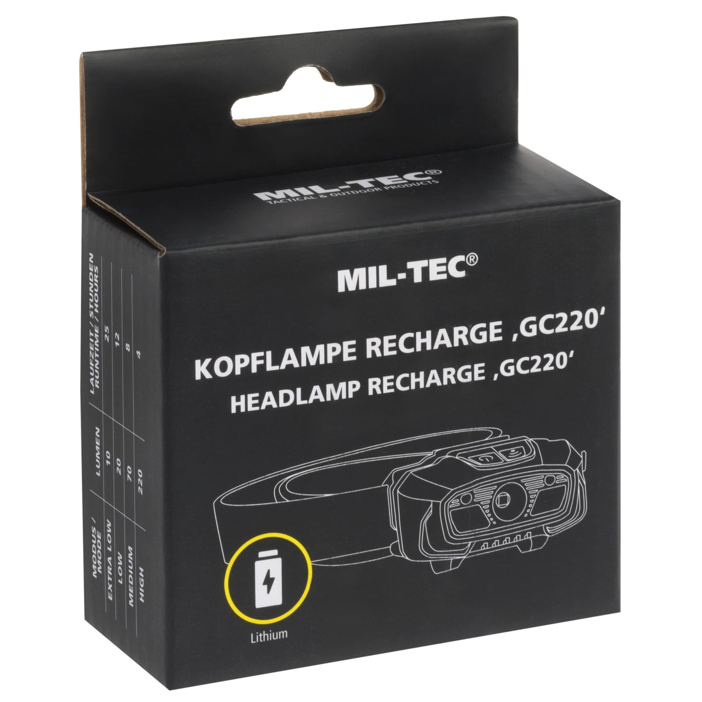 Latarka czołowa Mil-Tec GC220 Black - 220 lumenów