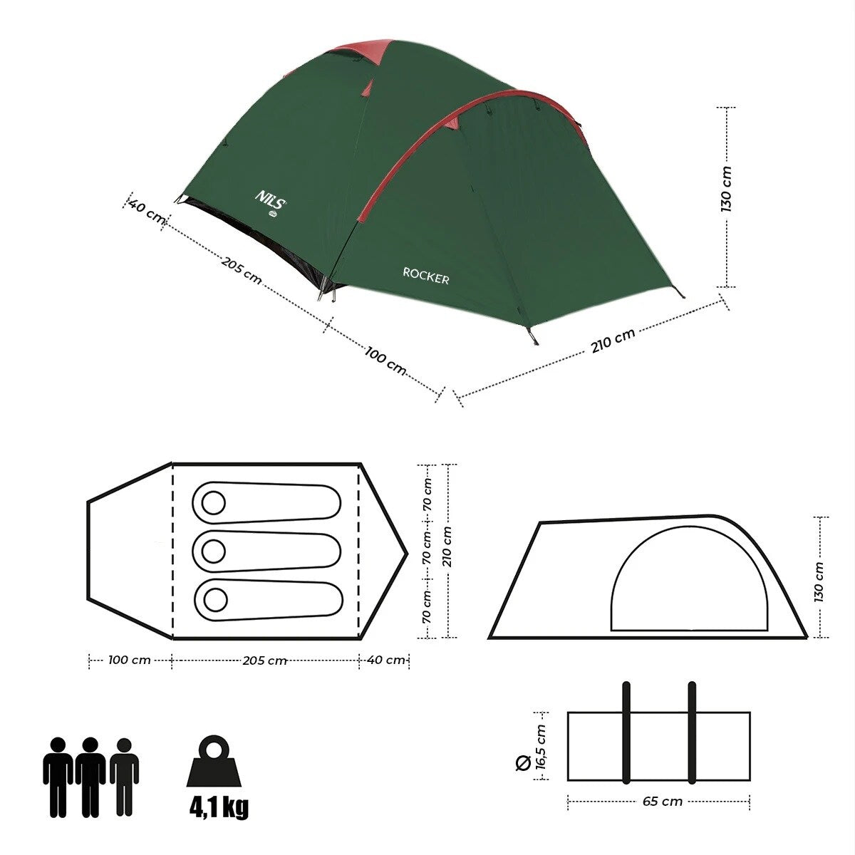 Namiot 3-osobowy Nils Camp Rocker NC6013 - Zielony