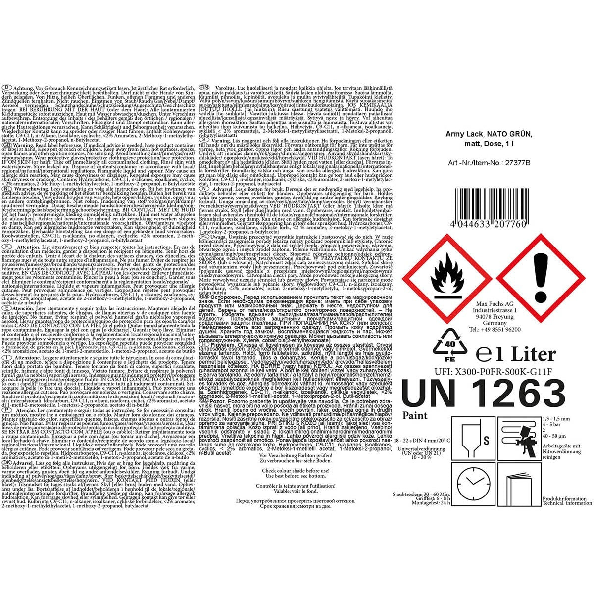 Farba Wojskowa w puszce MFH 1 l - NATO Green