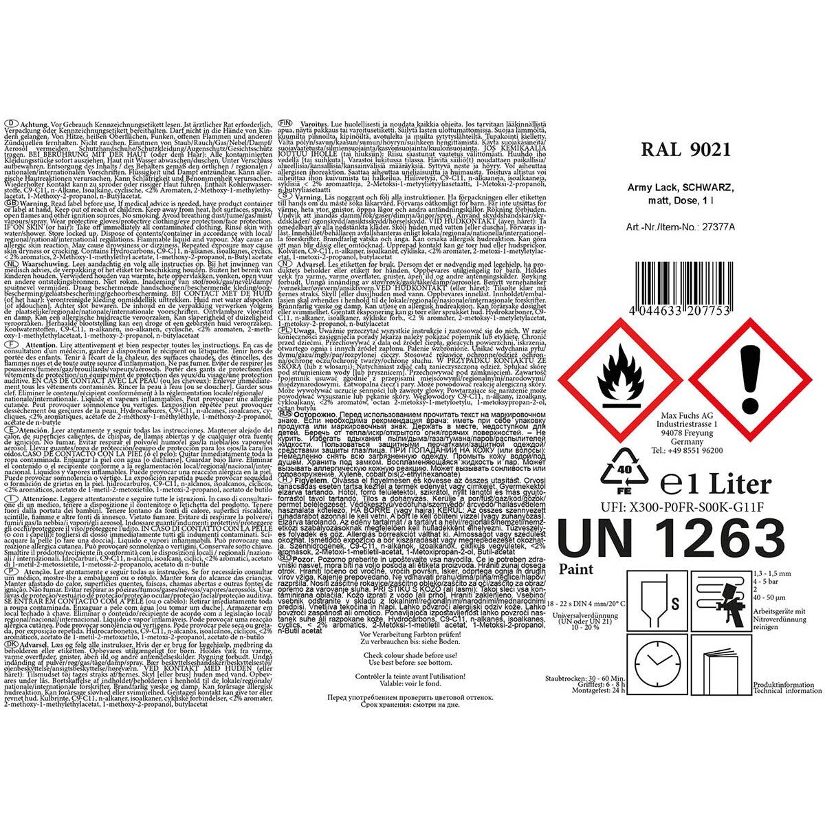 Farba Wojskowa w puszce MFH 1 l - Black