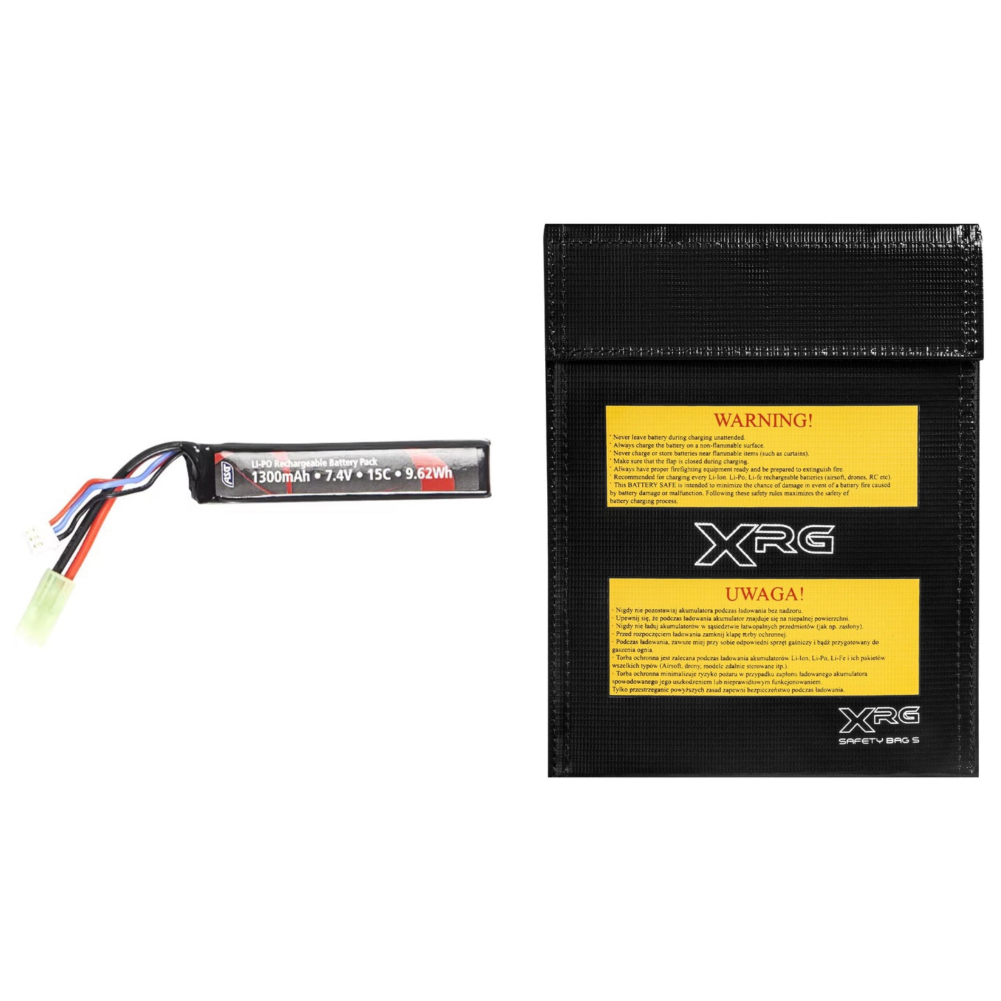 Akumulator ASG Li-Po 7,4V 1300 mAh 15C - stick + Torba ochronna Small - zestaw