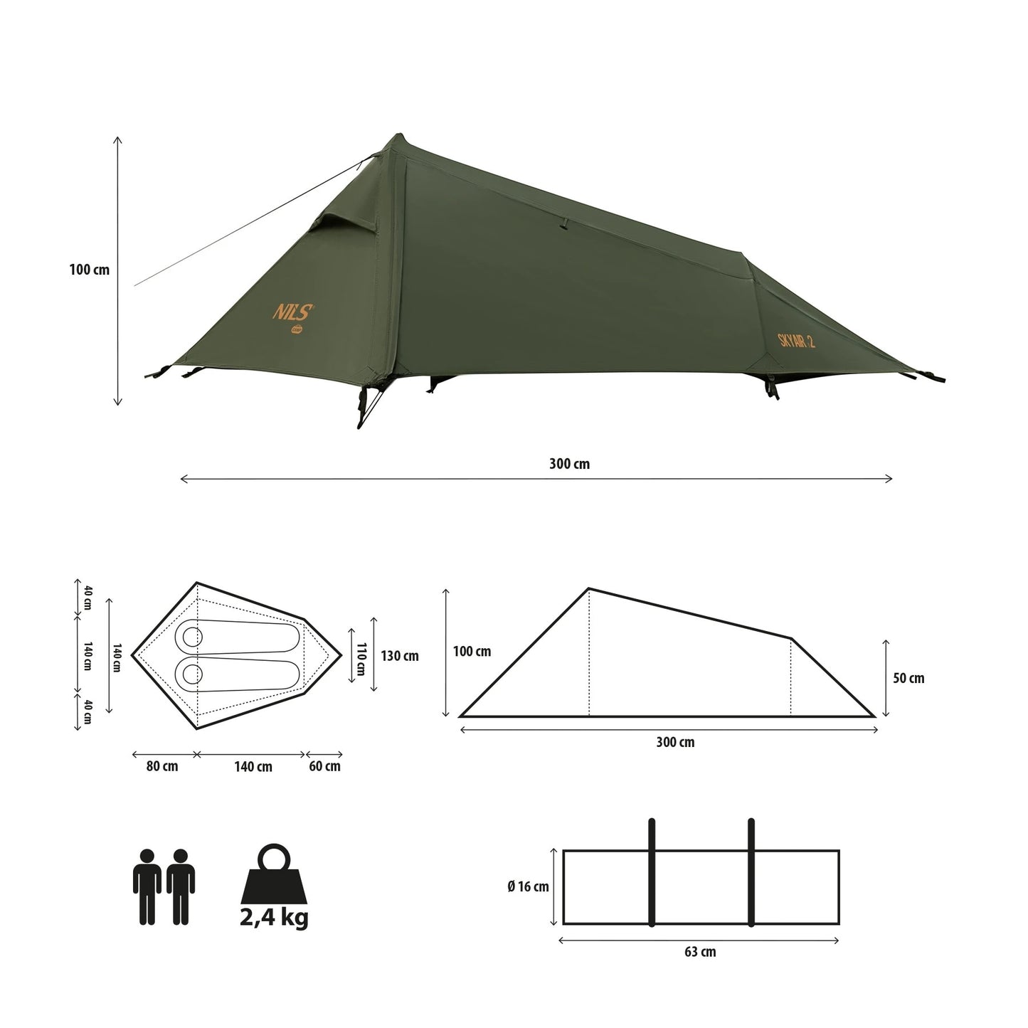 Namiot 2-osobowy Nils Camp NC2502 Ultra Light Skyair 2 - Zielony