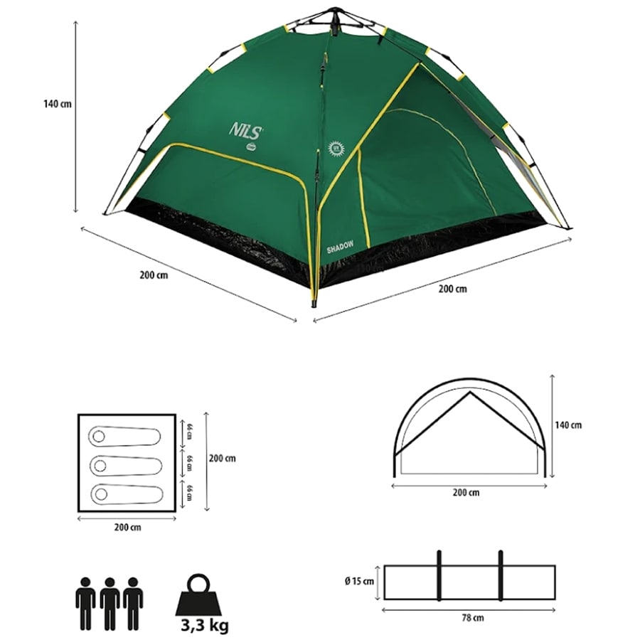 Namiot 3-osobowy Nils Camp Shadow NC7819 - Zielony