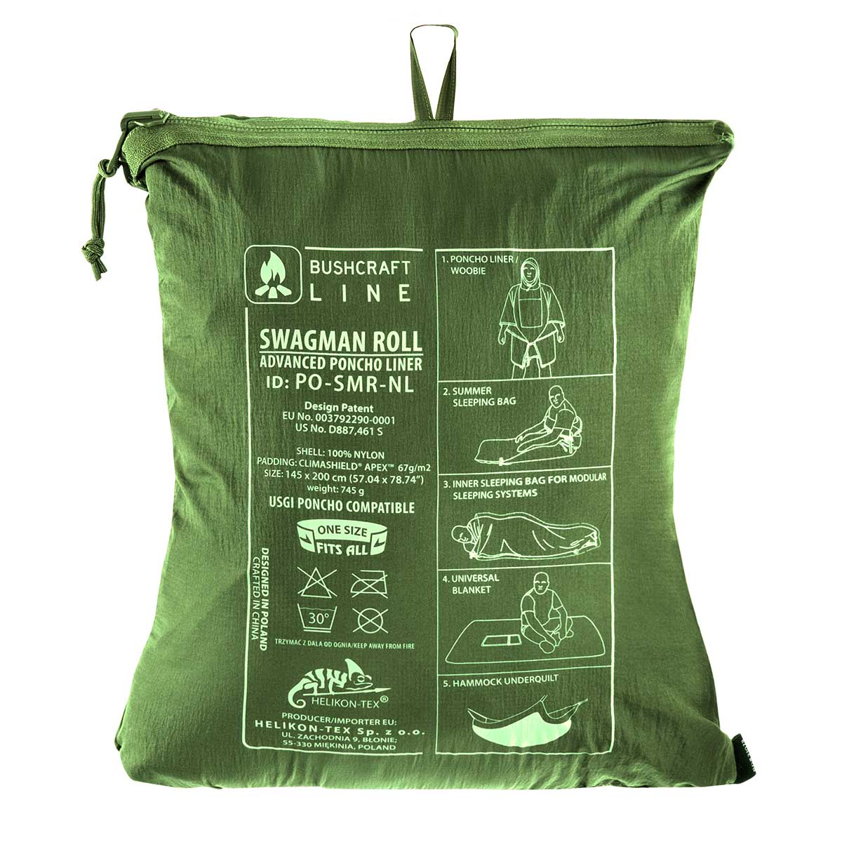 Ponczo Helikon Swagman Roll Climashield Apex z funkcją śpiwora - Grass Green