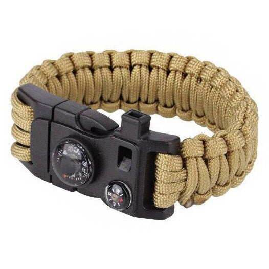 Bransoletka Paracord 9" klamra z gwizdkiem i kompasem - Coyote