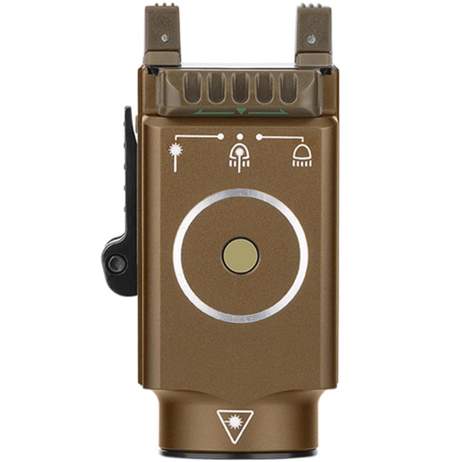 Latarka z celownikiem laserowym Olight BALDR S Desert Tan - 800 lumenów, Green Laser