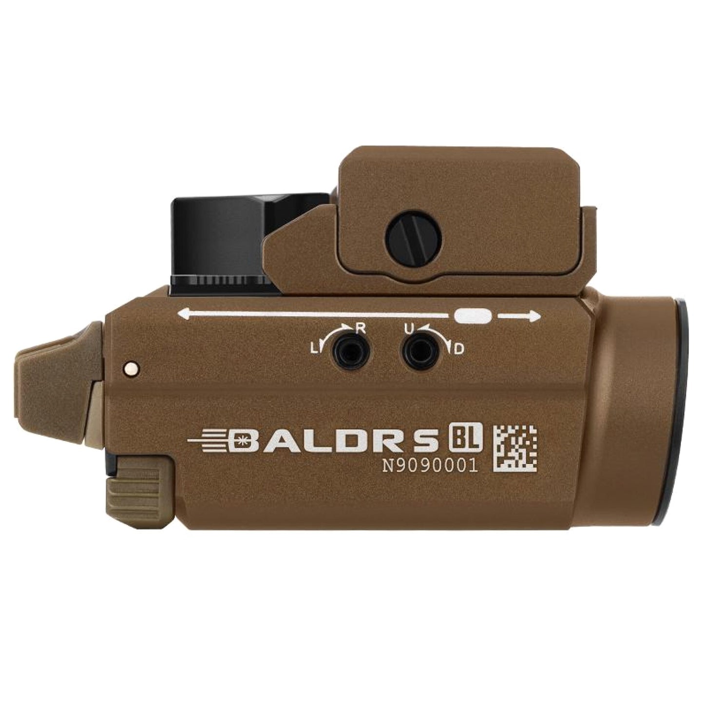 Latarka na broń z celownikiem laserowym Olight BALDR S Cool White Desert Tan - 800 lumenów, Blue Laser