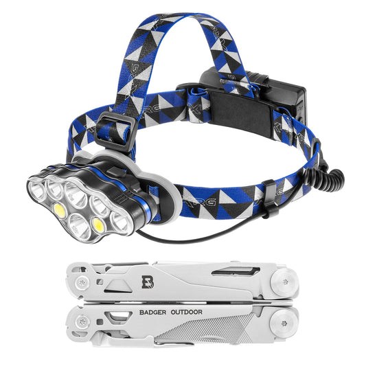 Multitool Badger Outdoor Solid + latarka czołowa XRG Multi H-X8 - zestaw