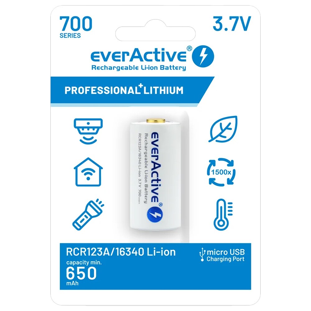 Akumulator 3,7 V everActive 16340 z zabezpieczeniem - 700 mAh