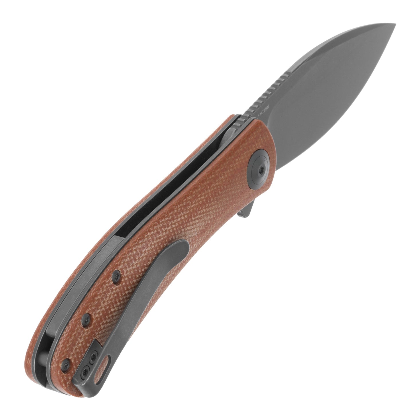 Nóż składany Trollsky Knives Mandu EVO Grey Stonewashed 14C28N/Brown Micarta