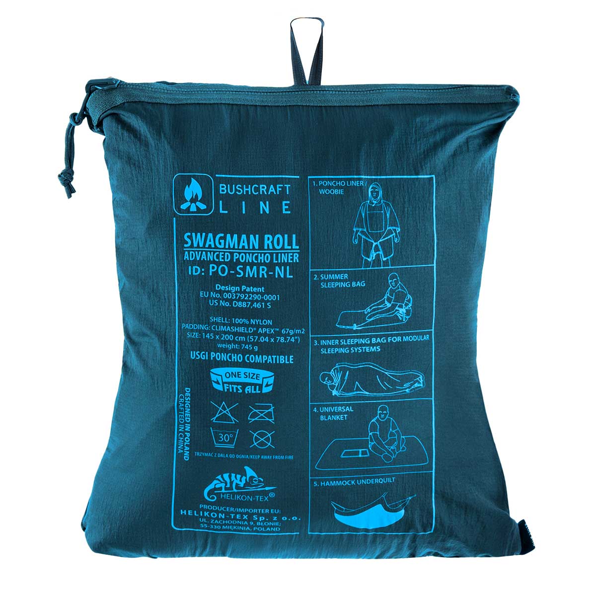 Ponczo Helikon Swagman Roll Climashield Apex z funkcją śpiwora - Aqua Blue