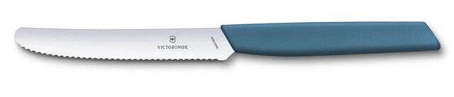 Nóż kuchenny Victorinox Swiss Modern Cornflower Blue 11 cm - ząbkowany z zaokrąglonym czubkiem
