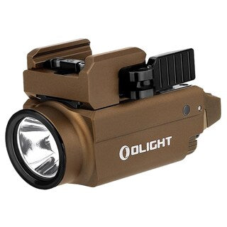 Latarka na broń z celownikiem laserowym Olight BALDR S Cool White Desert Tan - 800 lumenów, Blue Laser