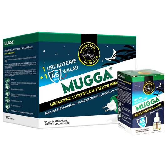 Elektrofumigator Mugga z wkładem Praletryna 1,2% na 45 nocy - 35 ml + 1 dodatkowy wkład