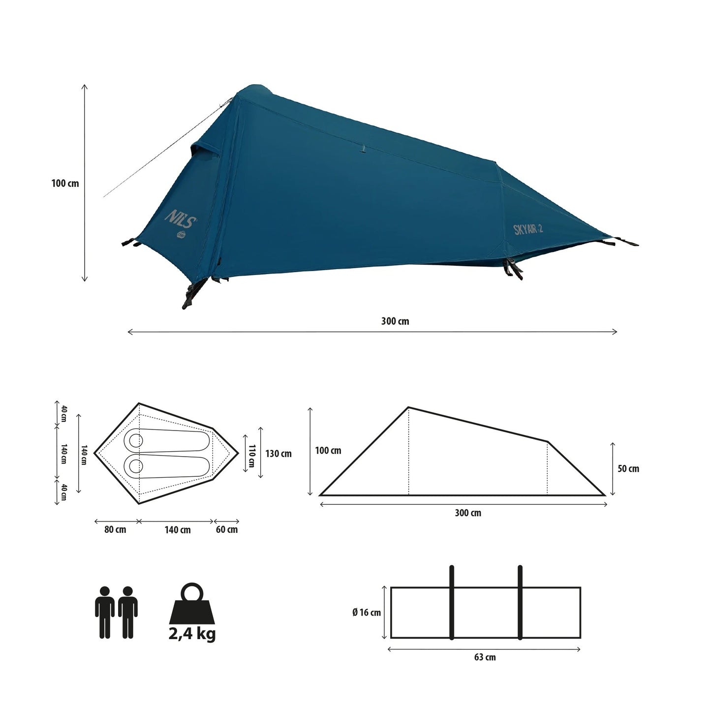 Namiot 2-osobowy Nils Camp NC2502 Ultra Light Skyair 2 - Niebieski