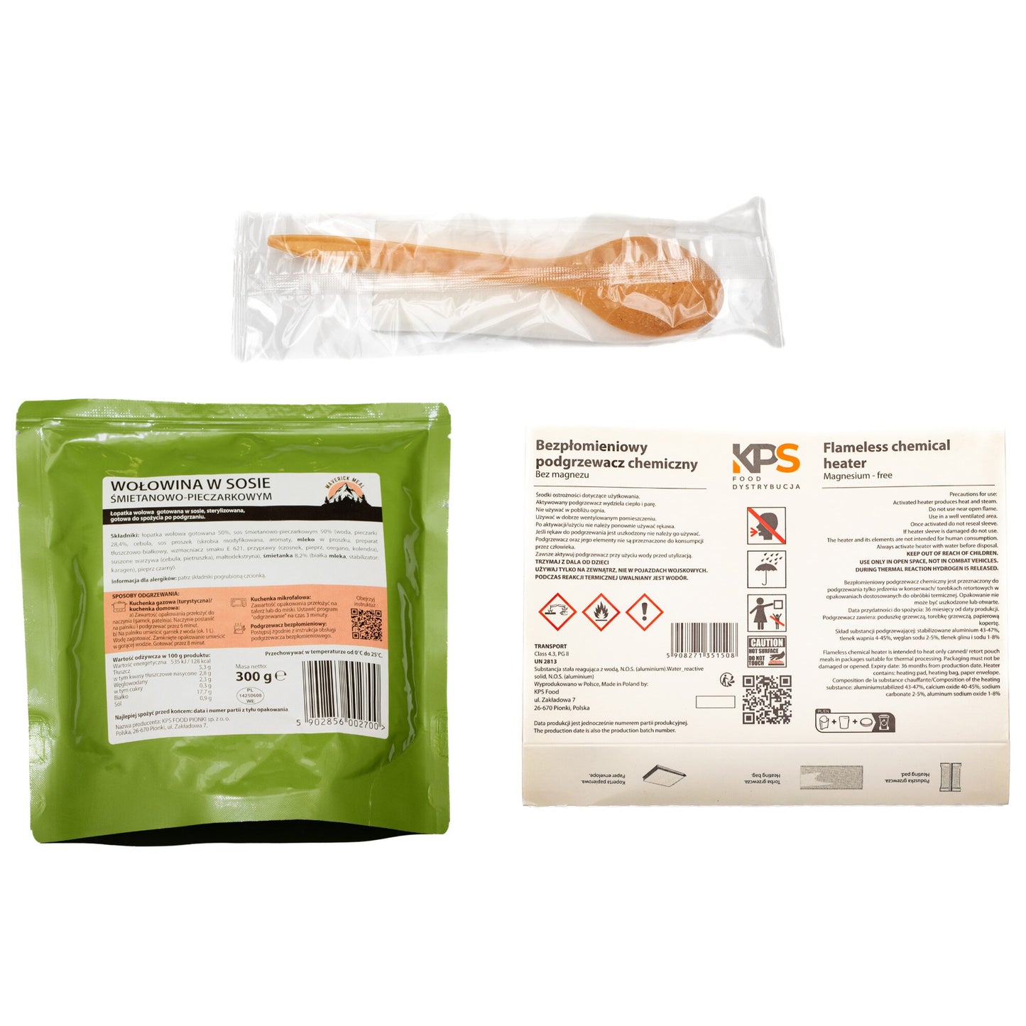 Danie gotowe Maverick Food Wołowina w sosie śmietanowo-pieczarkowym 300 g - zestaw Micro z podgrzewaczem