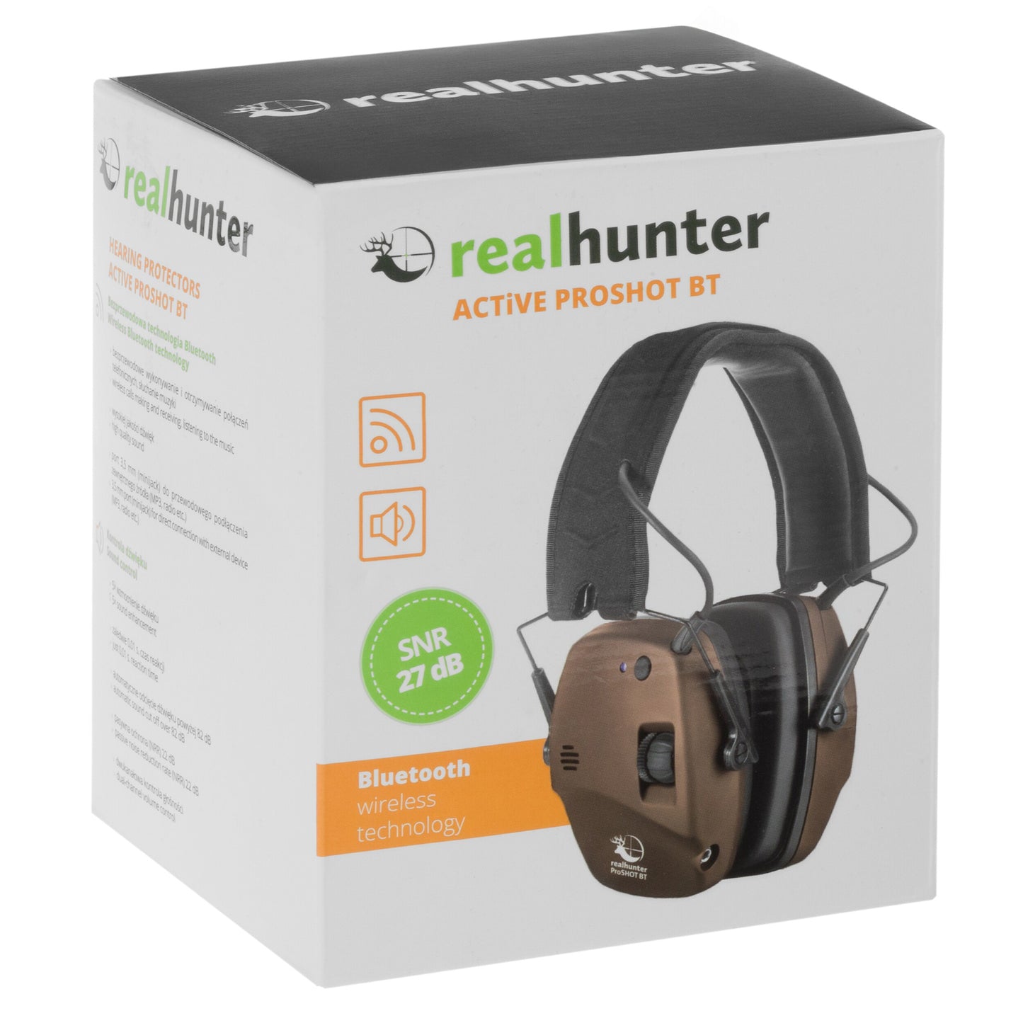 Ochronniki słuchu aktywne RealHunter Active ProSHOT BT - Brązowe