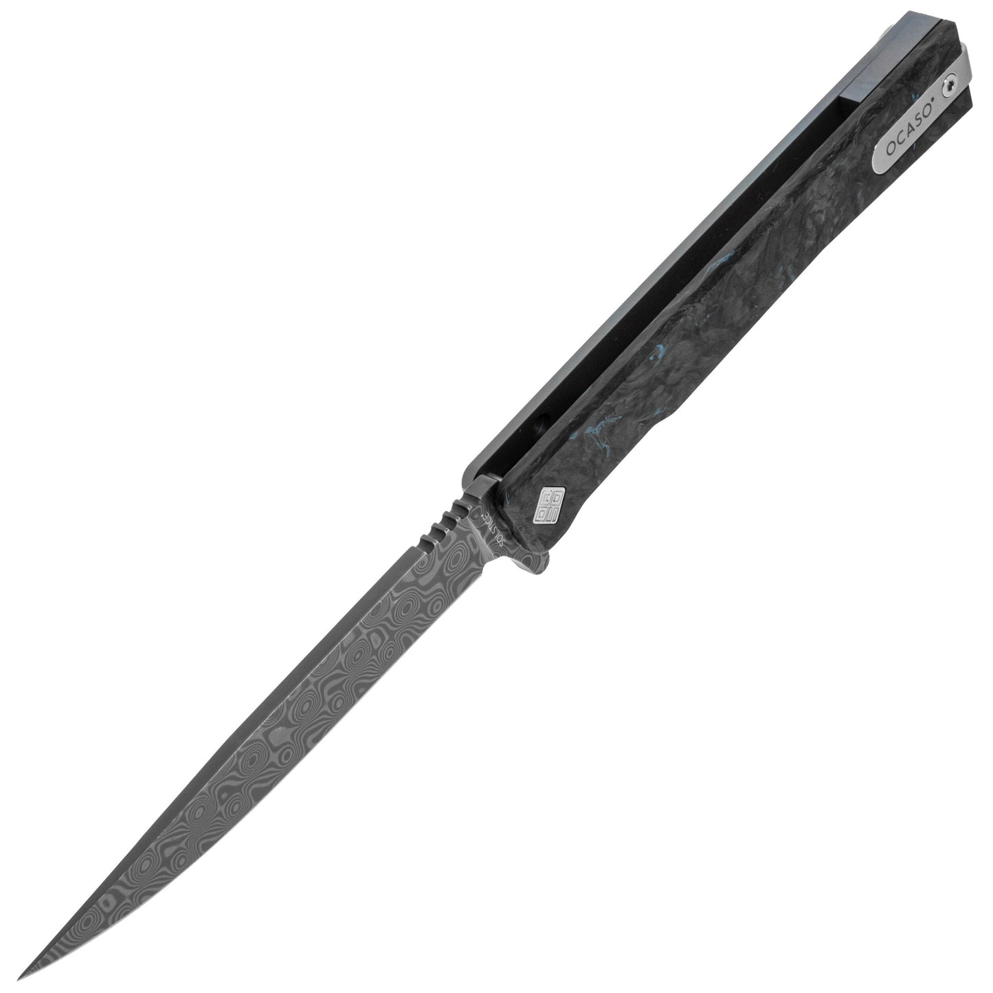 Nóż składany Ocaso Solstice Damascus Fat Carbon - Dark Matter Blue