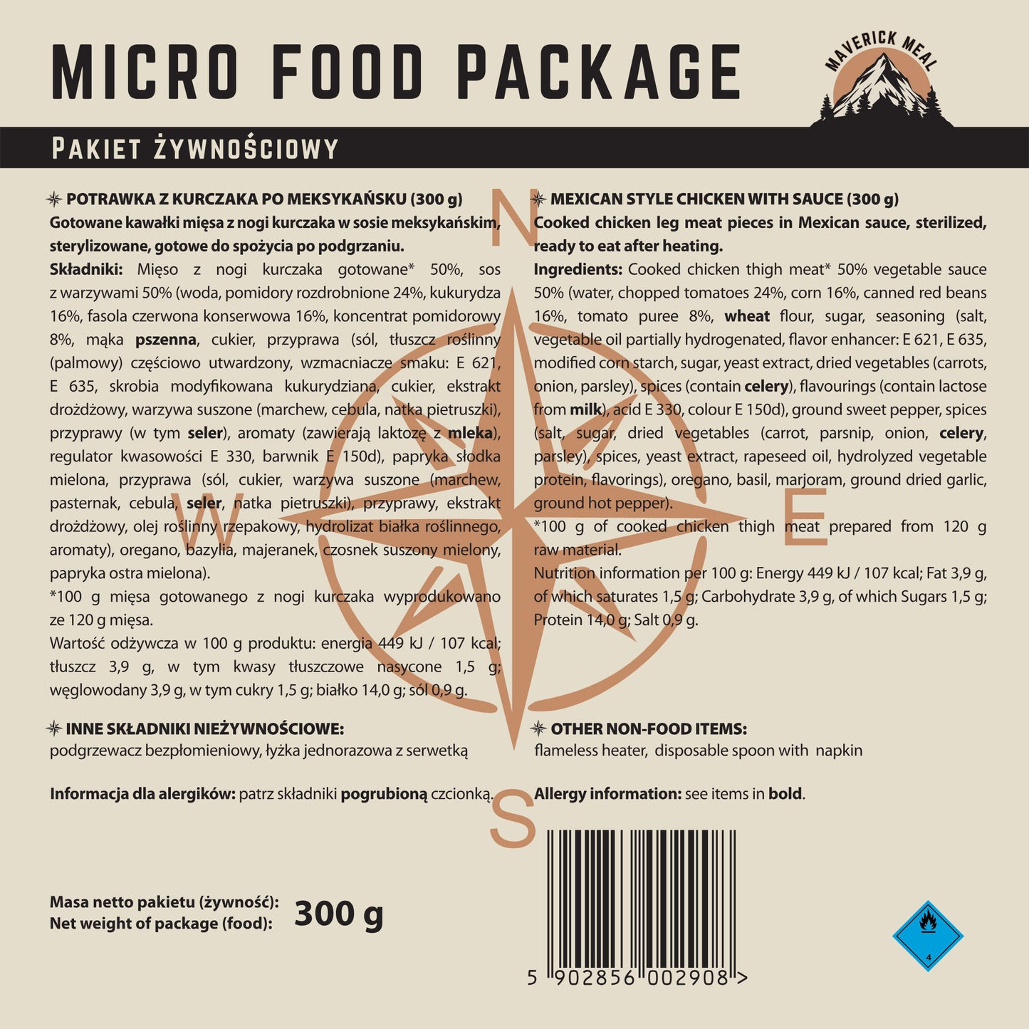 Danie gotowe Maverick Food Potrawka z kurczaka po meksykańsku 300 g - zestaw Micro z podgrzewaczem
