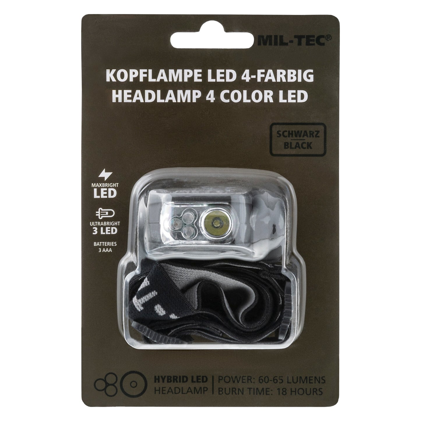 Latarka czołowa Mil-Tec LED 4 Color Black - 65 lumenów