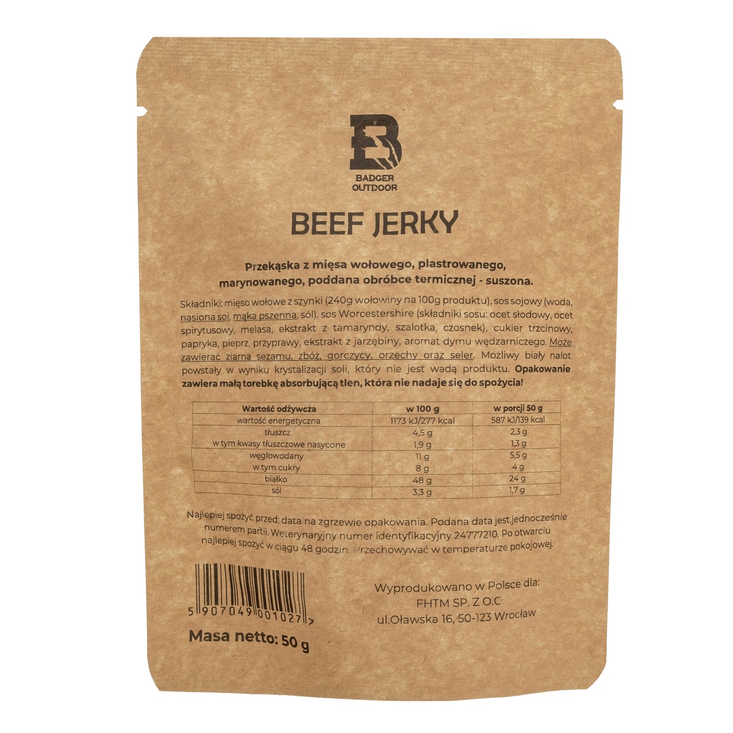 Suszona wołowina Badger Outdoor Beef Jerky Smoky Hot 50 g - 2 szt.
