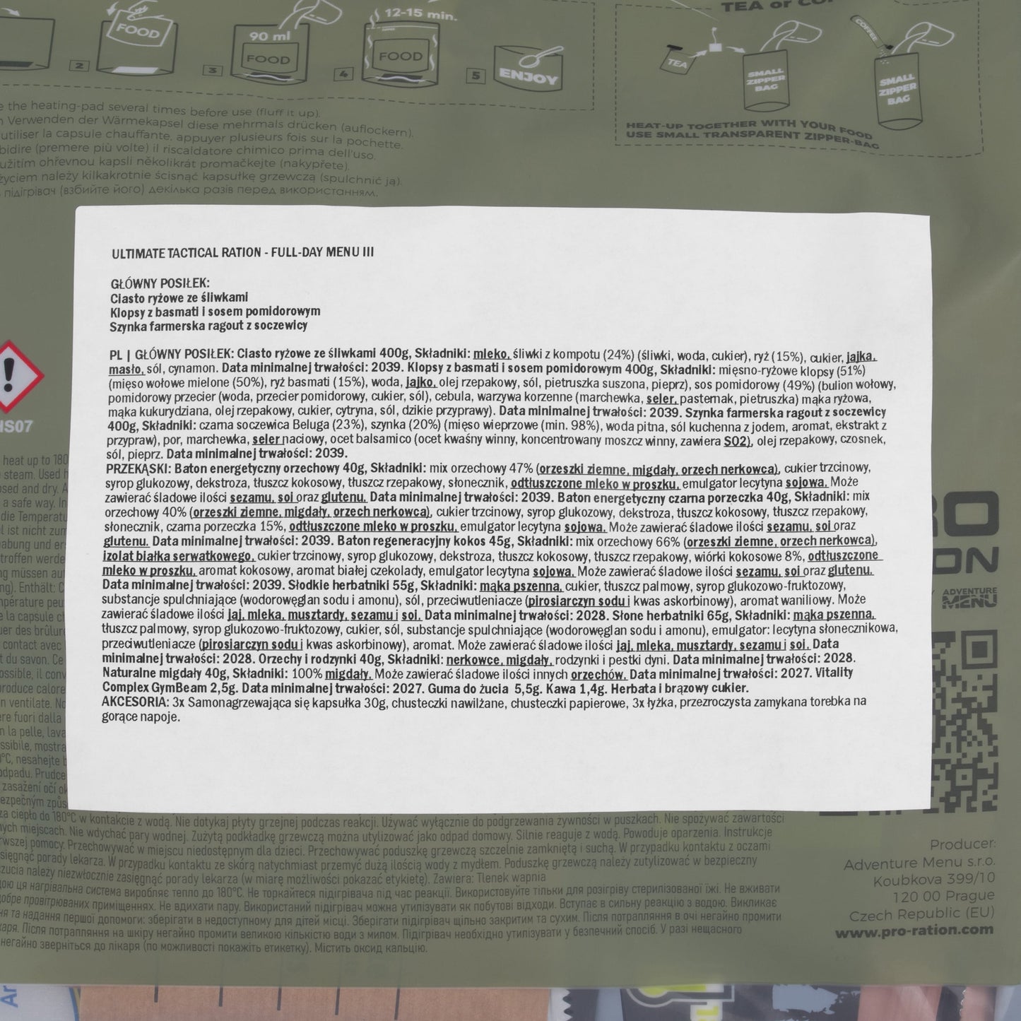 Racja żywnościowa Pro Ration Ultimate Tactical Ration Full-Day Menu III