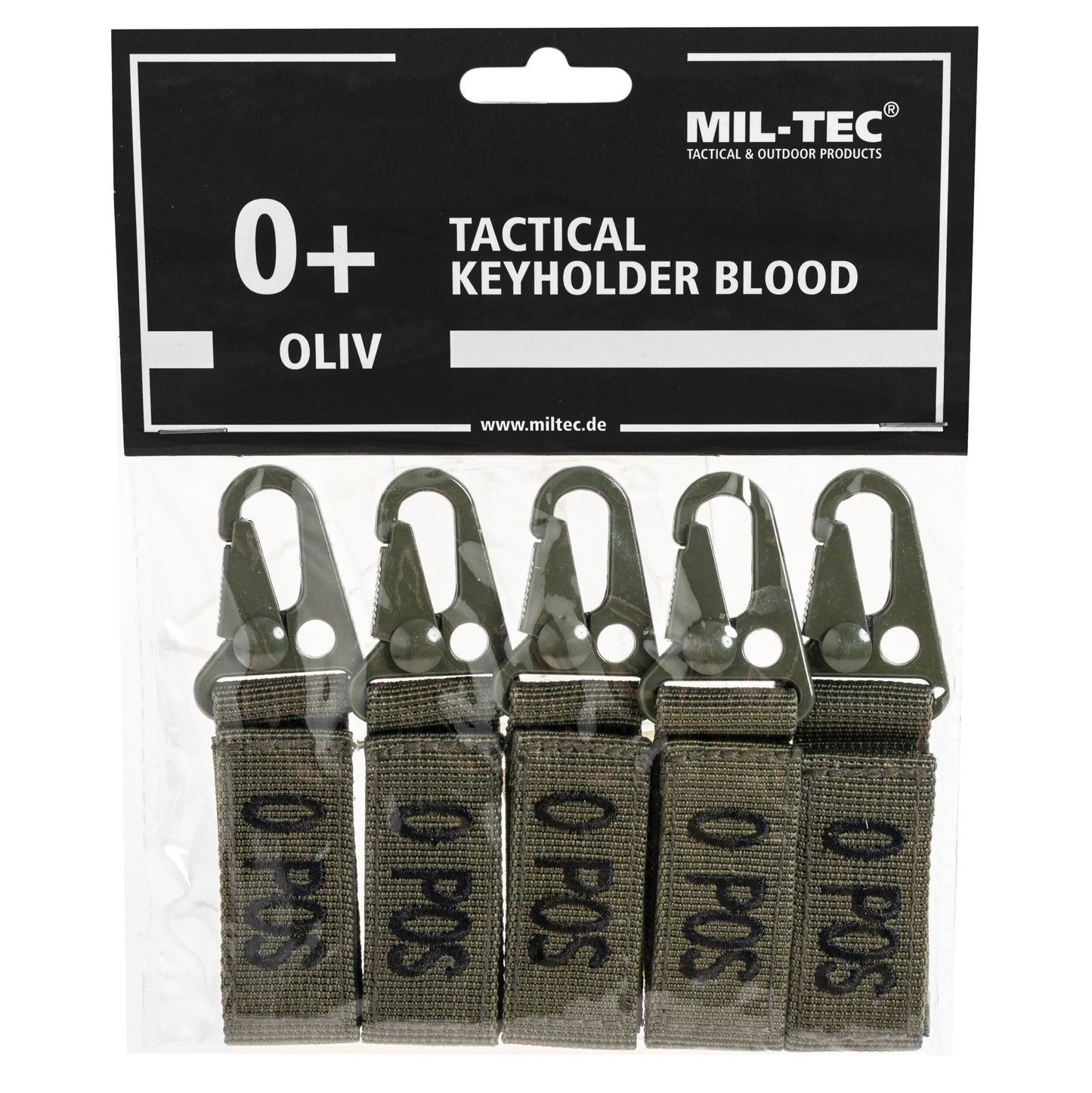 Brelok Mil-Tec grupa krwi 0+ Olive - 5 szt.