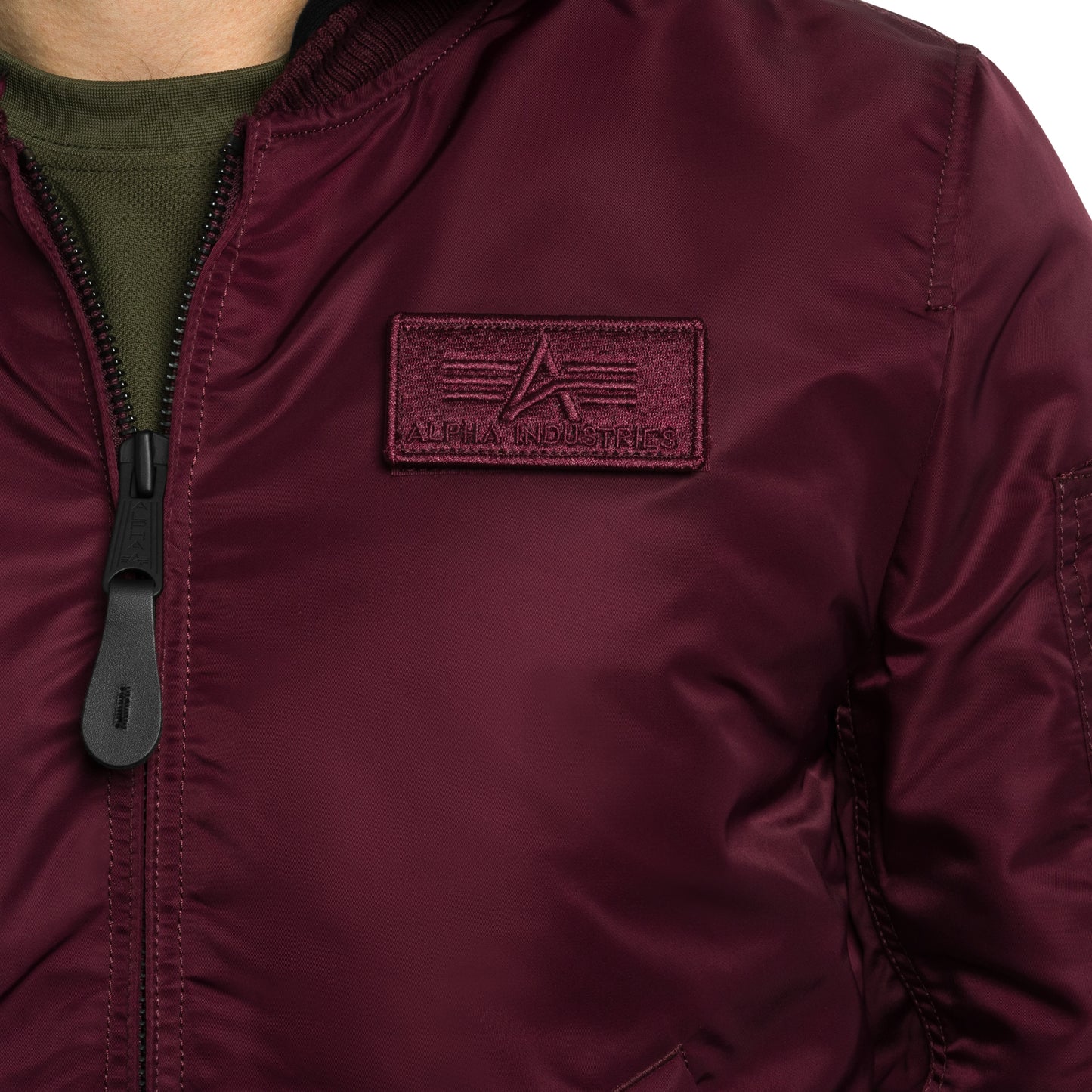 Kurtka Alpha Industries MA-1 Zip Hood Backprint Bomber - Dark Cherry