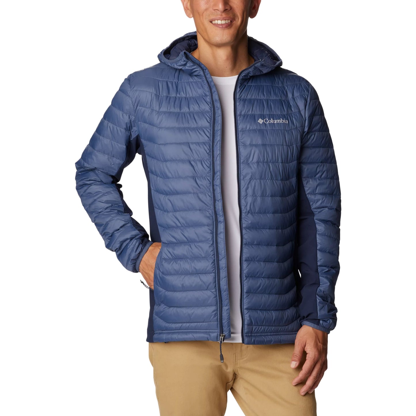 Kurtka Columbia Powder Pass Hooded Hybrid Down Jacket - Dark Mountain/Collegiate Navy