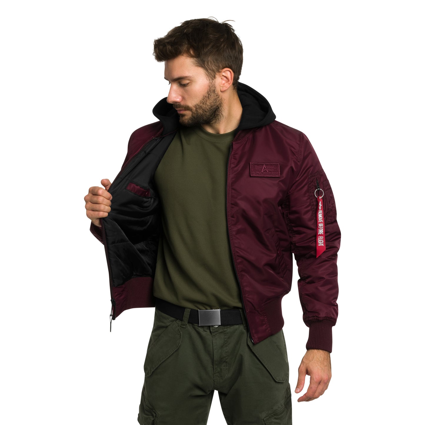 Kurtka Alpha Industries MA-1 Zip Hood Backprint Bomber - Dark Cherry