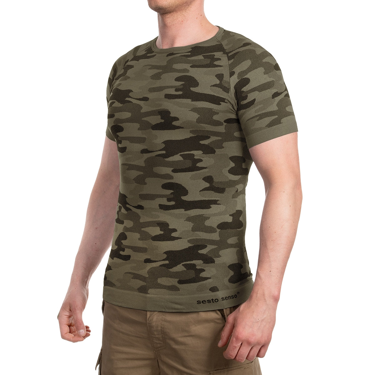 Koszulka termoaktywna z krótkim rękawem Sesto Senso Thermo Active - Camo Khaki