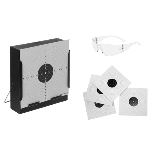 Zestaw strzelecki okulary + kulochwyt + tarcze strzeleckie 50 szt.