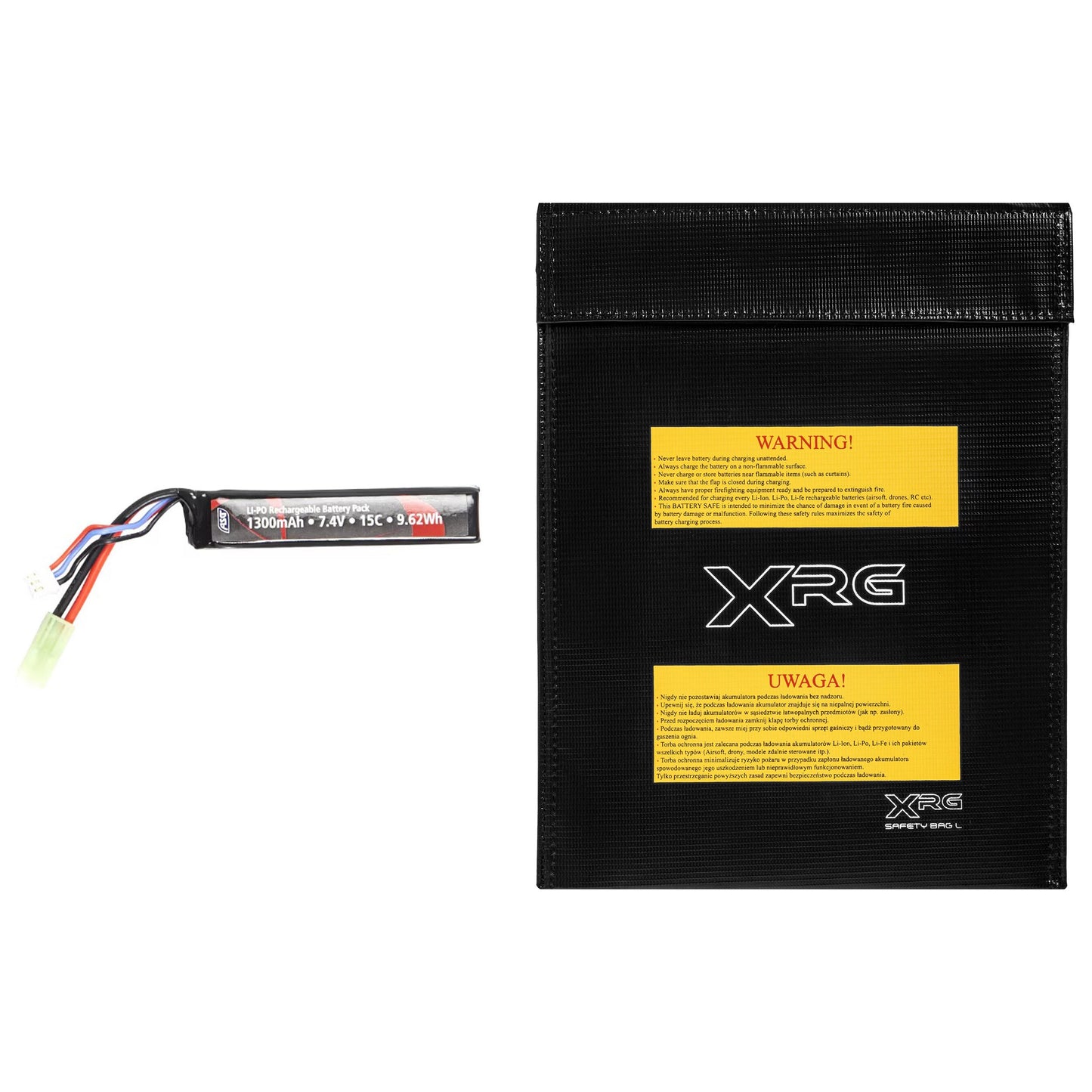 Akumulator ASG Li-Po 7,4V 1300 mAh 15C - stick + Torba ochronna Large - zestaw