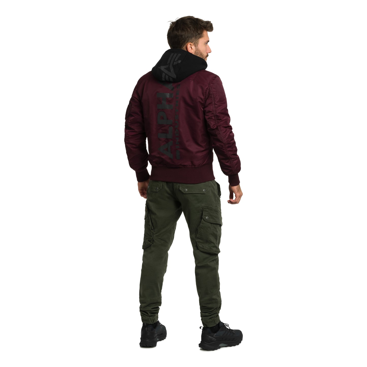 Kurtka Alpha Industries MA-1 Zip Hood Backprint Bomber - Dark Cherry