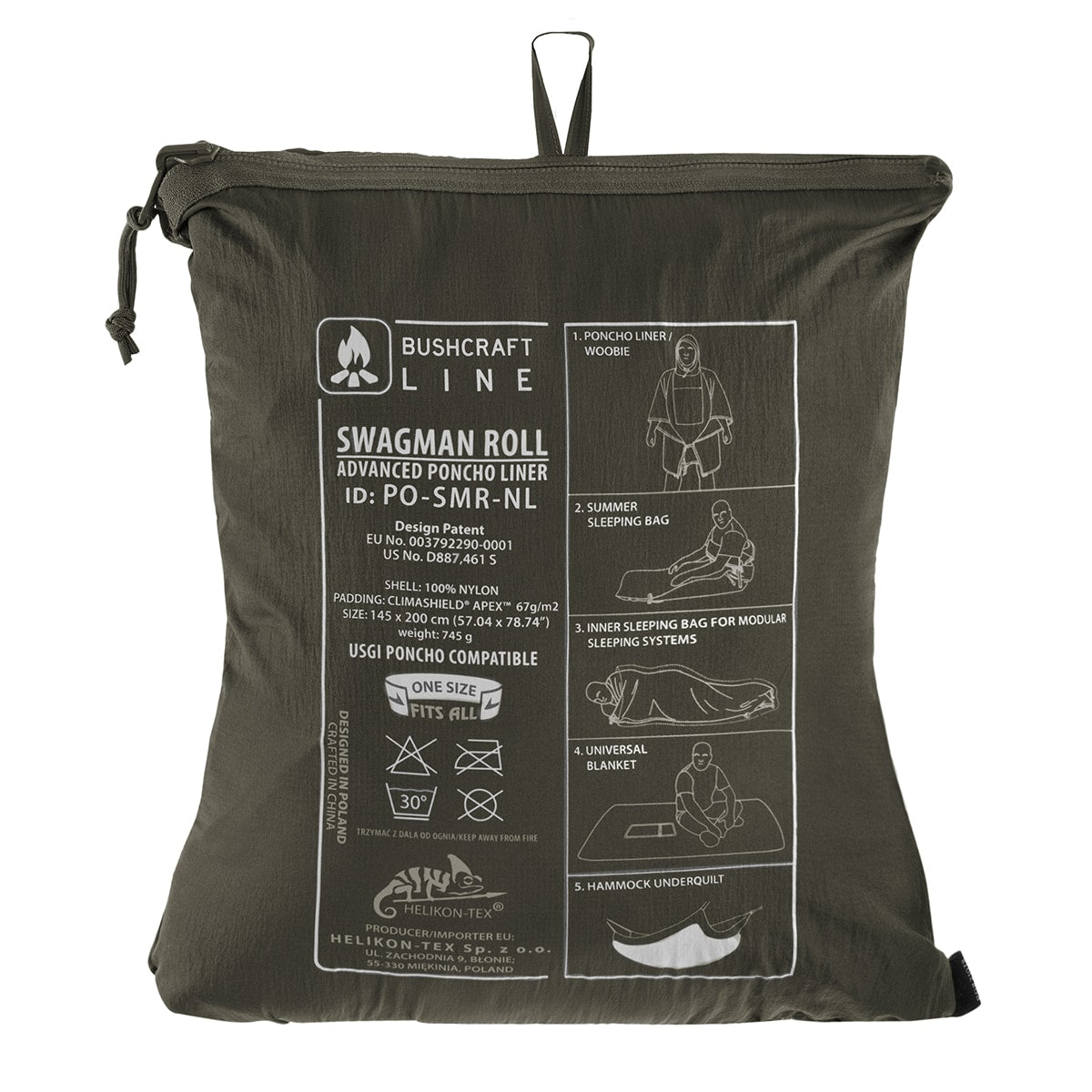 Ponczo Helikon Swagman Roll Climashield Apex z funkcją śpiwora - Taiga Green