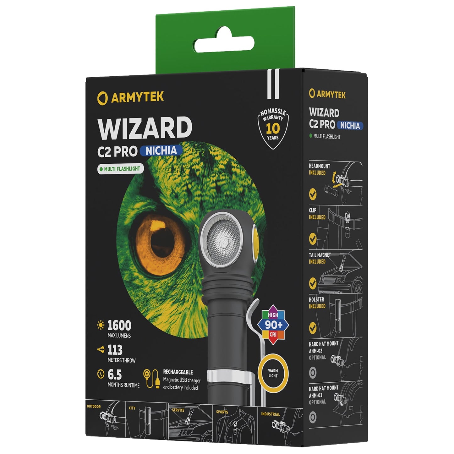 Latarka czołowa i kątowa Armytek Wizard C2 Pro Nichia Magnet USB Yellow PCB - 1600 lumenów