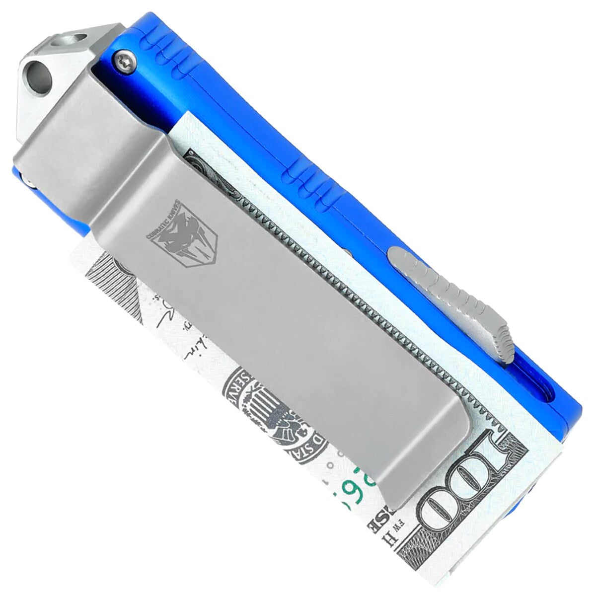 Nóż sprężynowy CobraTec OTF Money Clip Tanto - Blue