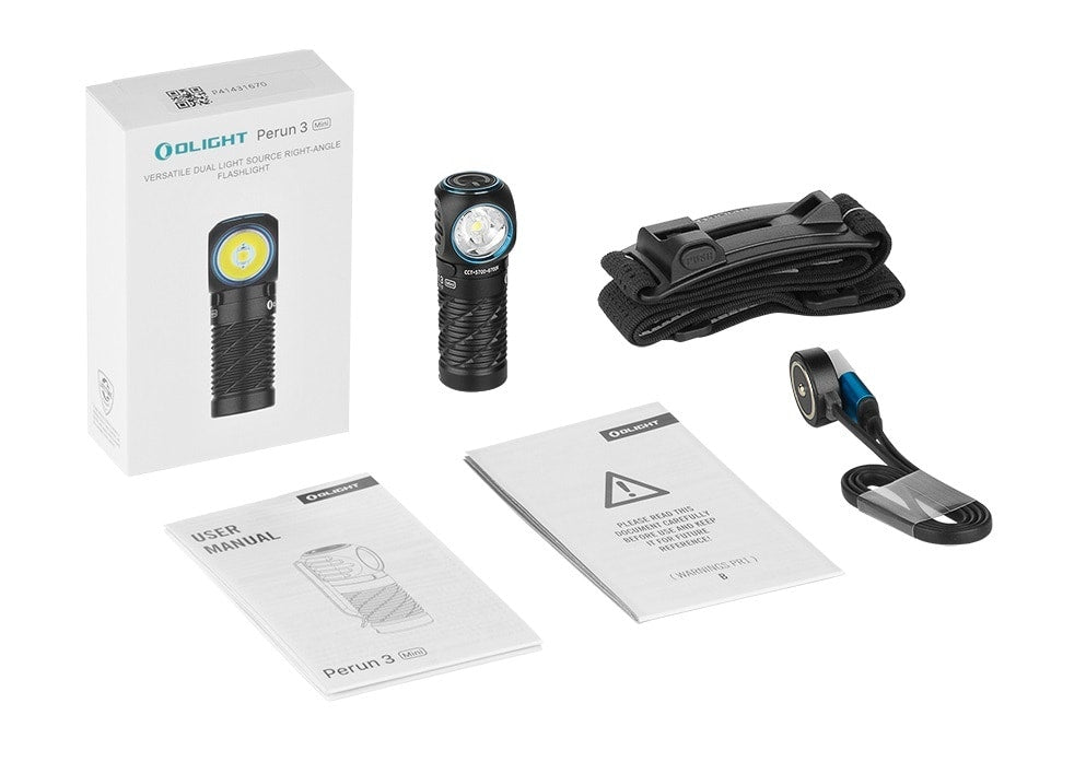 Latarka czołowa i kątowa Olight Perun 3 Mini Cool White Black z opaską - 1250 lumenów