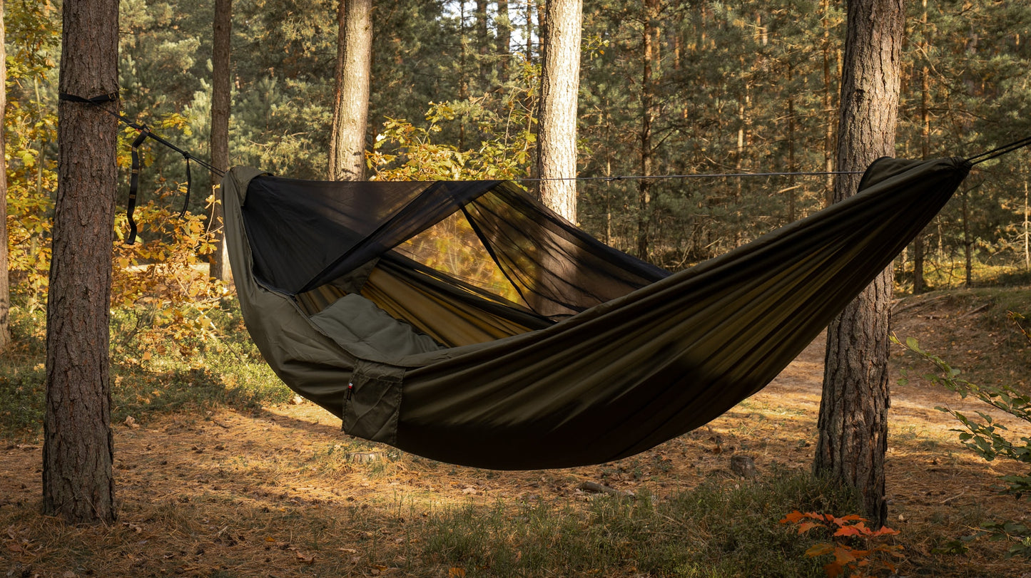 Hamak ultralekki TigerWood Ważka V2 Long Pocket Khaki - z moskitierą