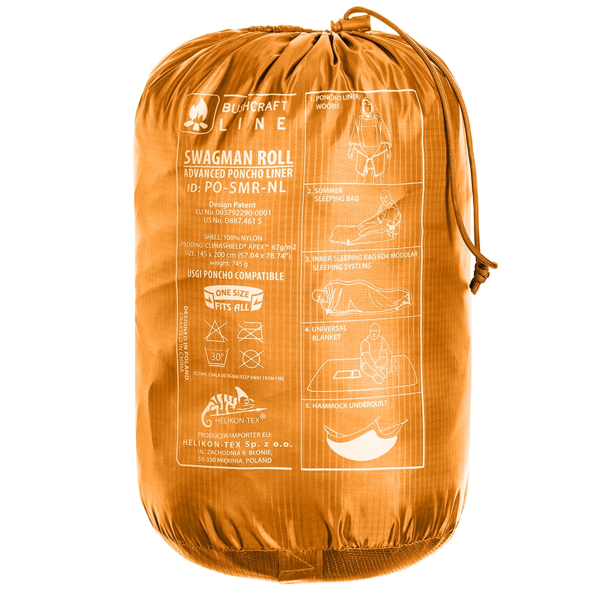 Ponczo Helikon Swagman Roll Climashield Apex z funkcją śpiwora - Orange