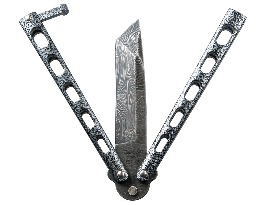 Nóż składany motylek Bear&Son Tanto Damascus