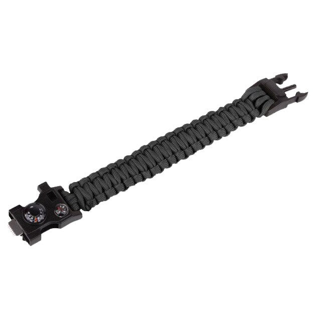 Bransoletka Paracord 9" klamra z gwizdkiem i kompasem - Black