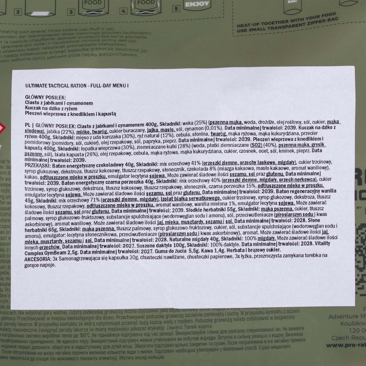 Racja żywnościowa Pro Ration Ultimate Tactical Ration Full-Day Menu I