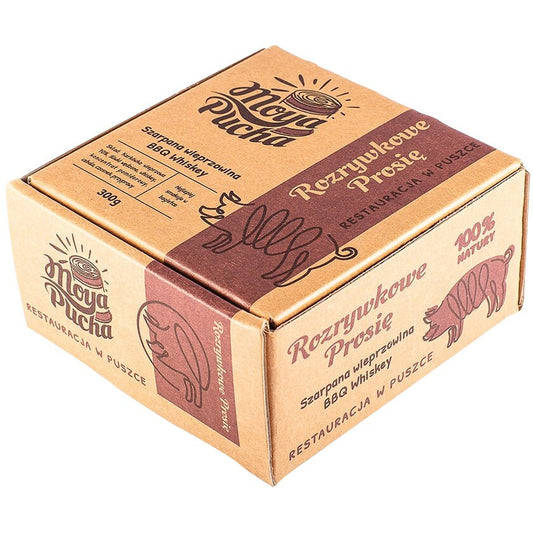 Żywność konserwowana Moya Pucha Rozrywkowe Prosię - szarpana wieprzowina BBQ Whiskey 300 g