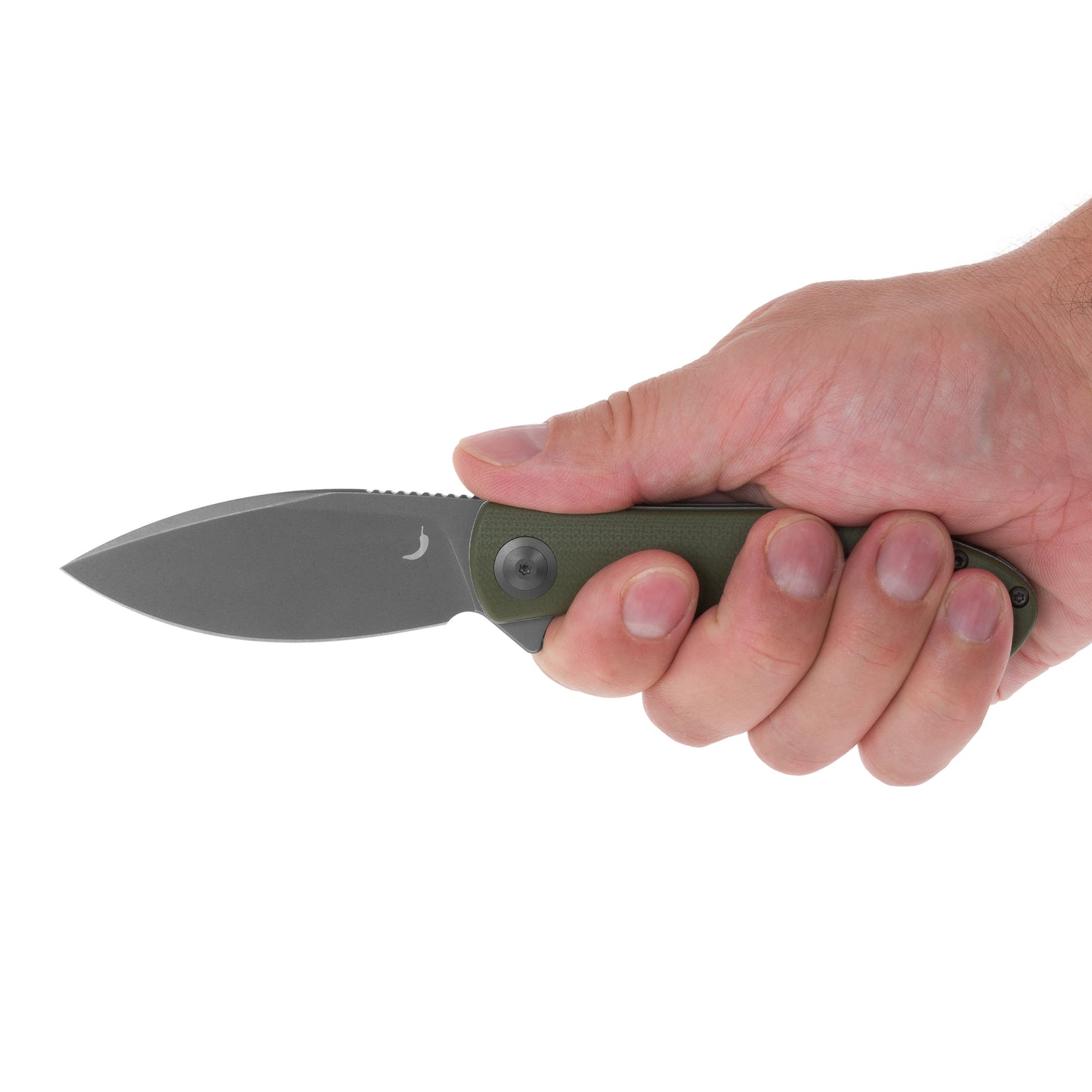 Nóż składany Trollsky Knives Mandu EVO Grey Stonewashed 14C28N/OD Green G10
