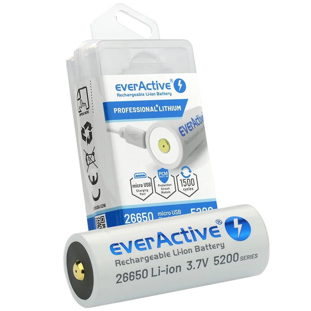 Akumulator 3,7 V everActive 26650 z zabezpieczeniem - 5200 mAh