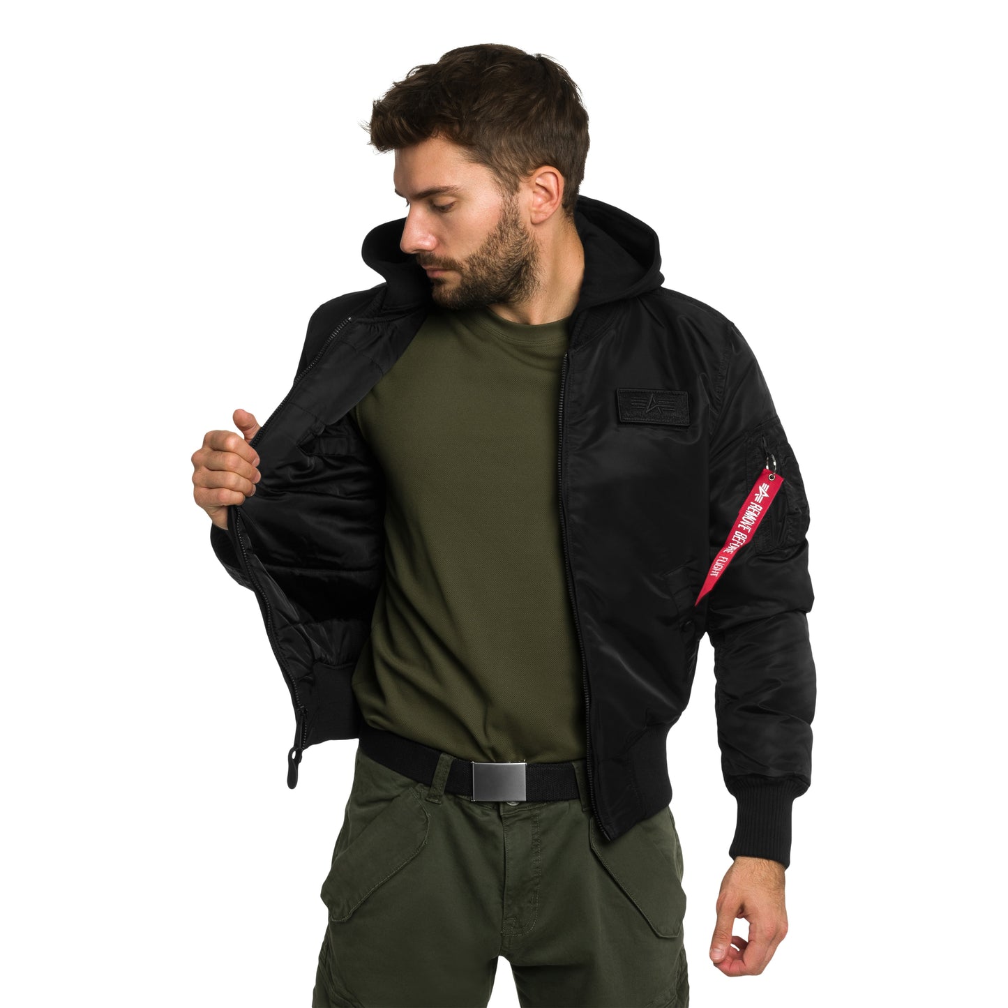 Kurtka Alpha Industries MA-1 Zip Hood Backprint Bomber - Black/White