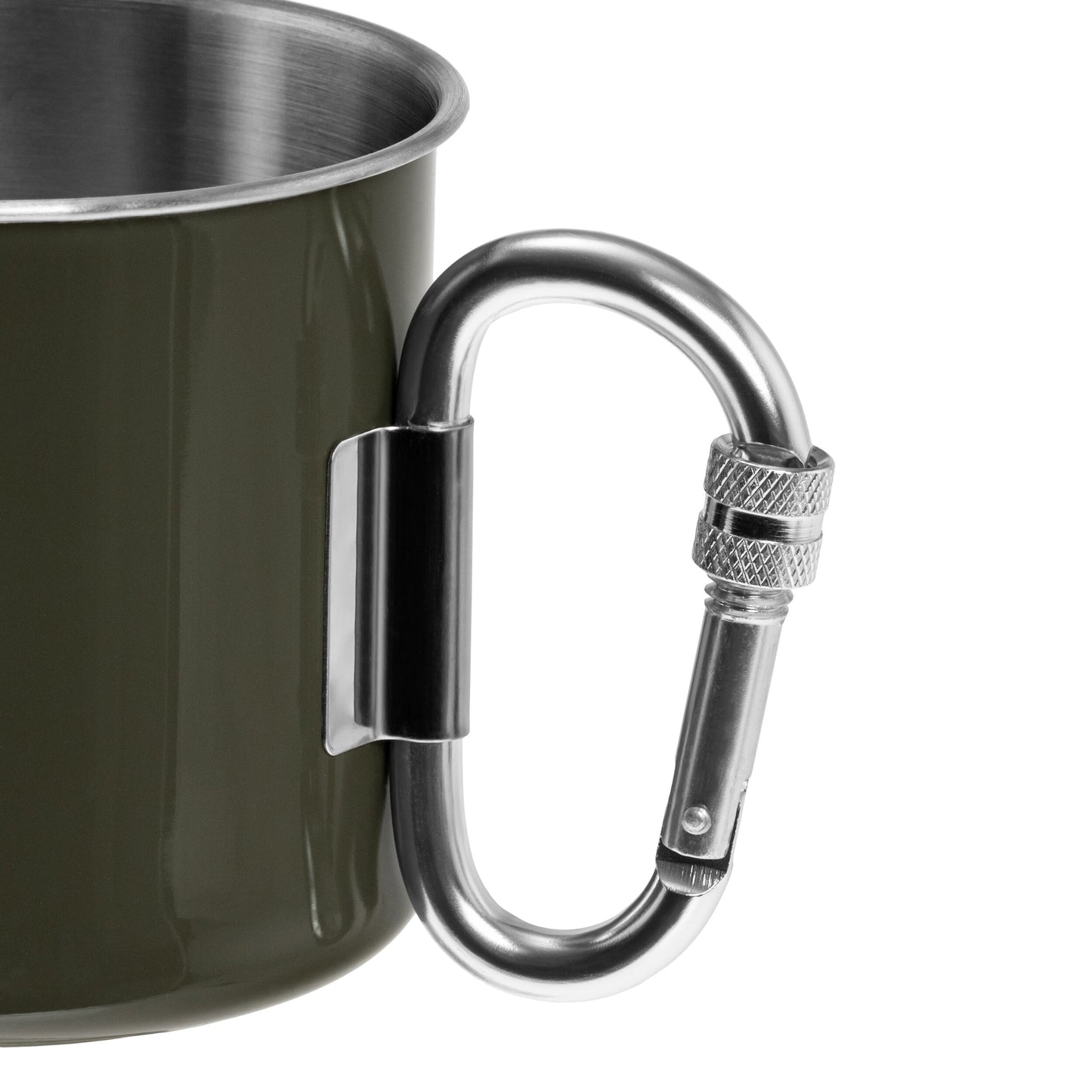 Kubek stalowy Mil-Tec z karabinkiem 500 ml - Olive