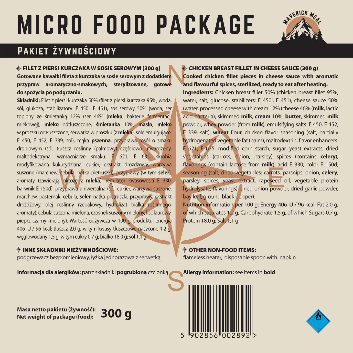 Danie gotowe Maverick Food Kurczak w sosie serowym 300 g - zestaw Micro z podgrzewaczem